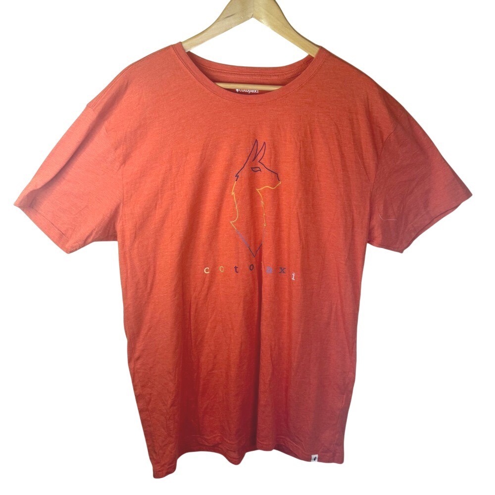 Cotopaxi Mens XXL T-Shirt Orange Electric Llama Logo Organic Cotton Blend Tee‎